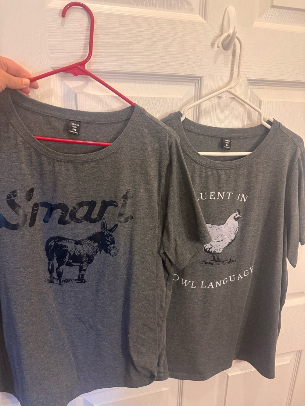 Gray Graphic Tee with Donkey or Chicken Print (Set of 2)